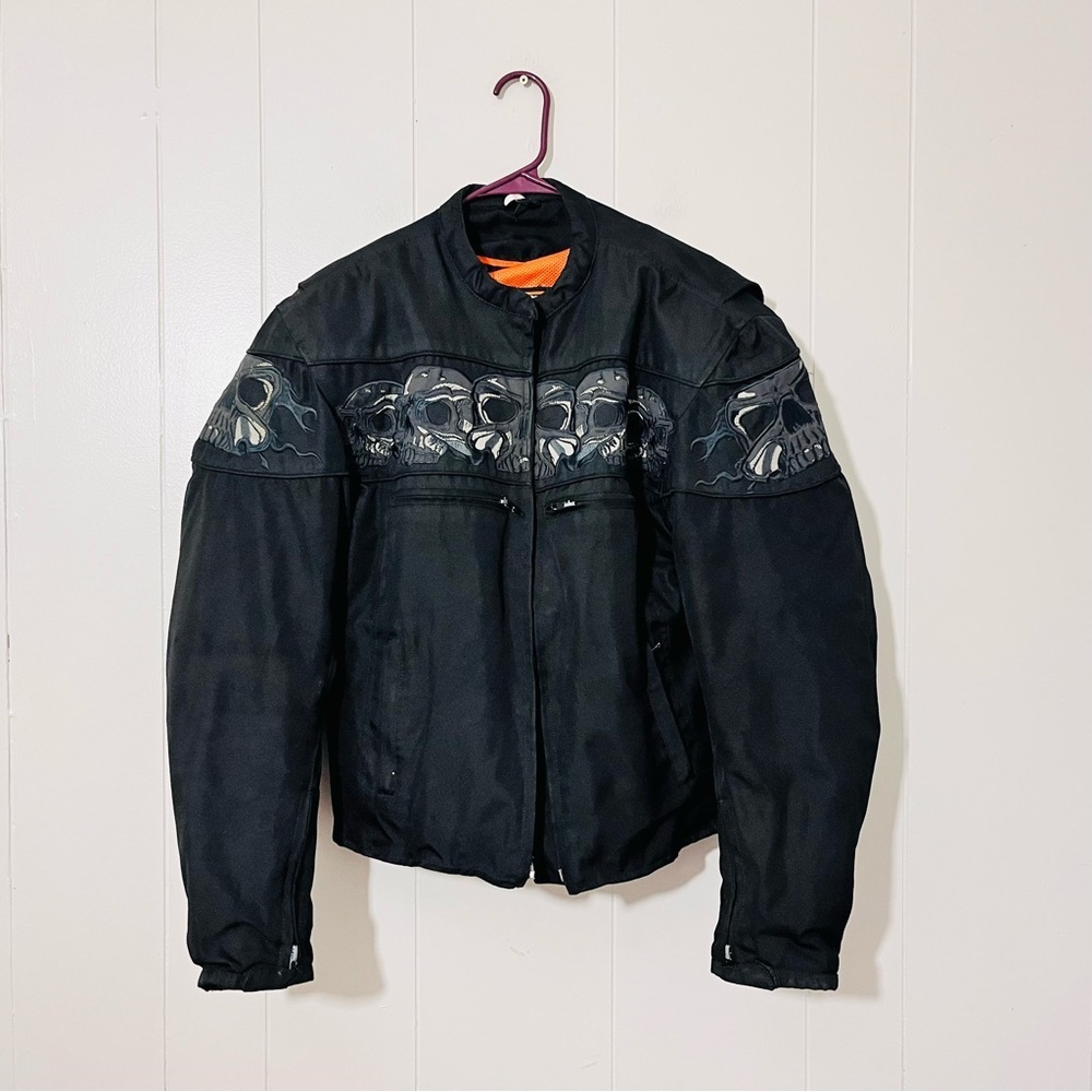First Classics Black Polyester Motorcycle Jacket Skull Mens Size M